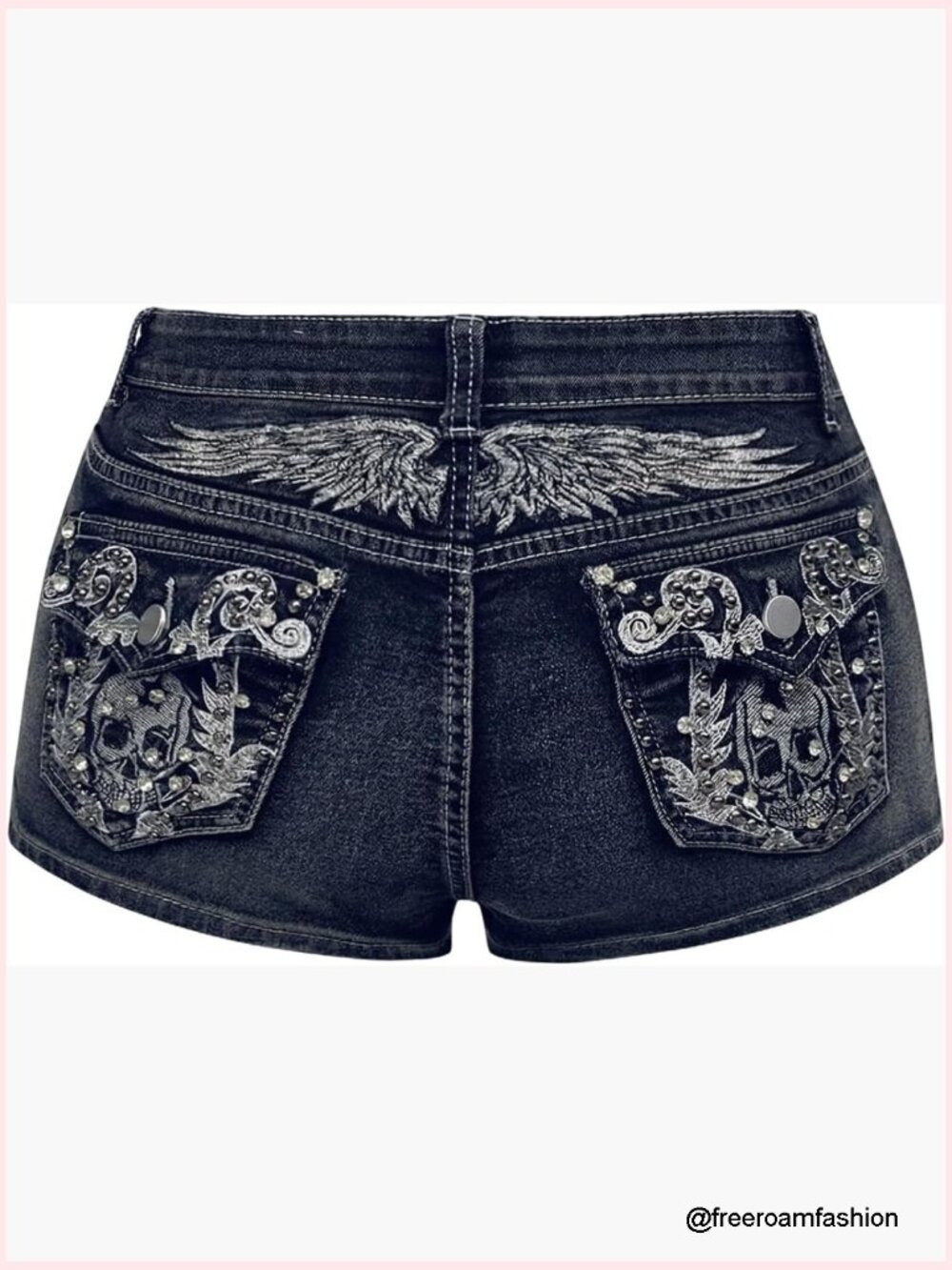 Y2k Rhinestone Denim Shorts Punk Low Rise Skinny Mini Jean Shorts Rave Festival